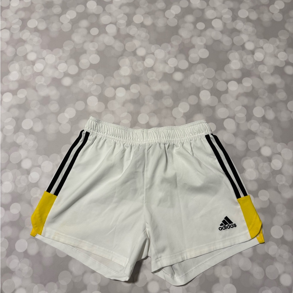 Adidas Women's White Shorts with Yellow Accents